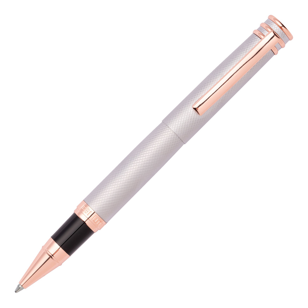 Cerruti 1881 Austin Diamond Rollerball Pen - Brushed Steel Rose Gold Trim - KSGILLS.com | The Writing Instruments Expert