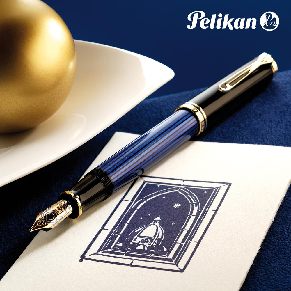 Pelikan Souveran M400 Fountain Pen - Black Blue Gold Trim - KSGILLS.com | The Writing Instruments Expert