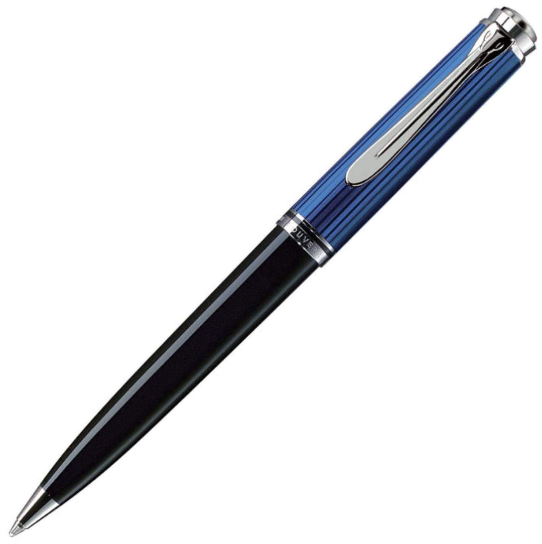 Pelikan Souveran K805 Ballpoint Pen - Black Blue Chrome Trim - KSGILLS.com | The Writing Instruments Expert