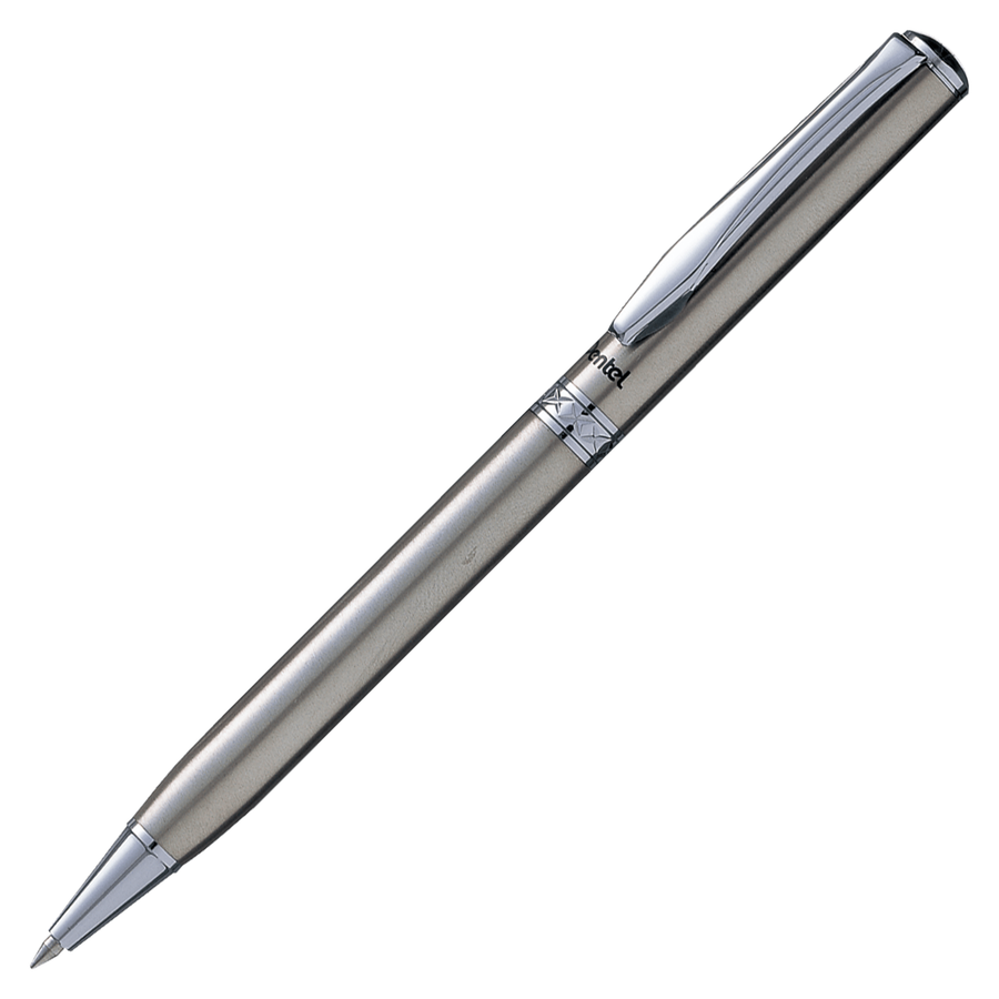 Pentel Sterling Standard Ballpoint Pen - Brushed Steel Chrome Trim (with LASER Engraving) - KSGILLS.com | The Writing Instruments Expert