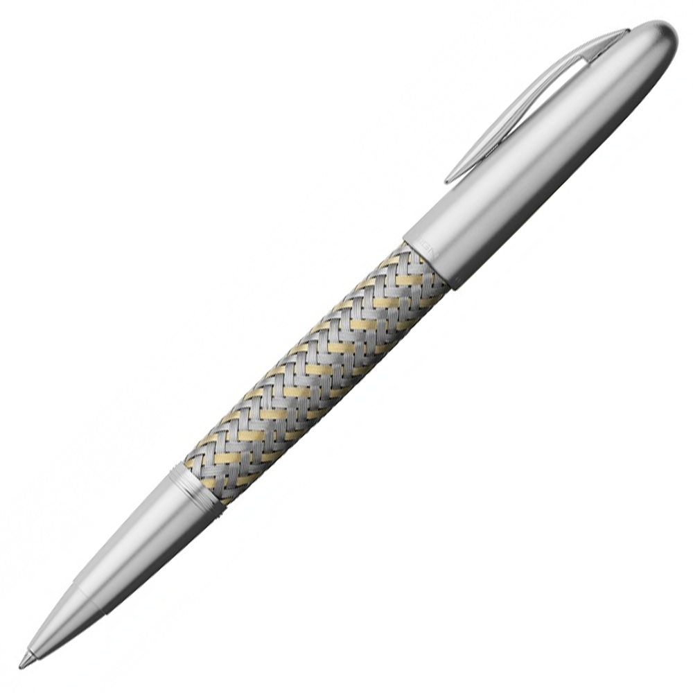 Porsche Design TecFlex P'3110 Steel Gold Rollerball Pen - KSGILLS.com | The Writing Instruments Expert