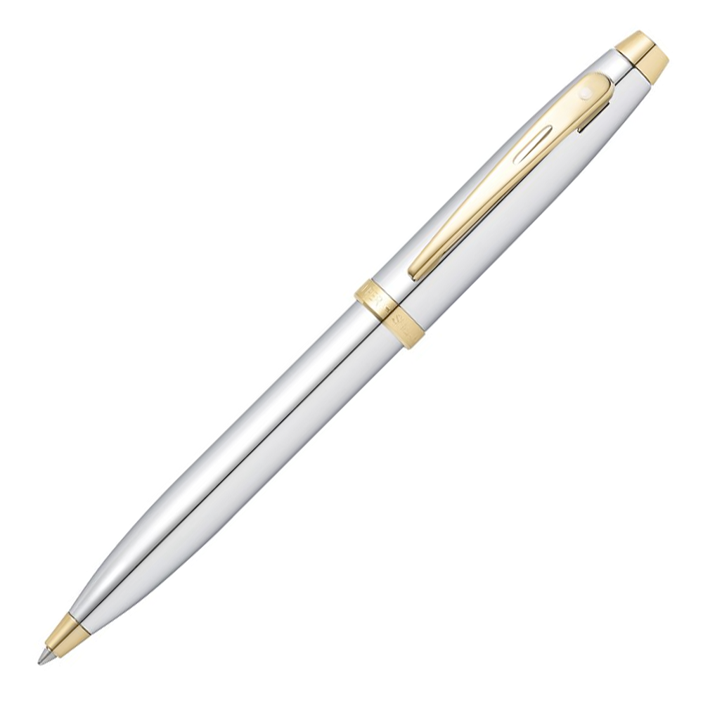 Sheaffer 100 Ballpoint Pen - Shinny Chrome with Gold Trim - KSGILLS.com | The Writing Instruments Expert