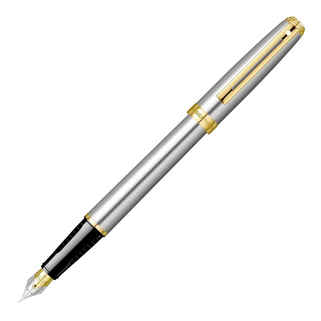 Sheaffer Prelude Fountain Pen - Brushed Chrome Gold Trim - KSGILLS.com | The Writing Instruments Expert
