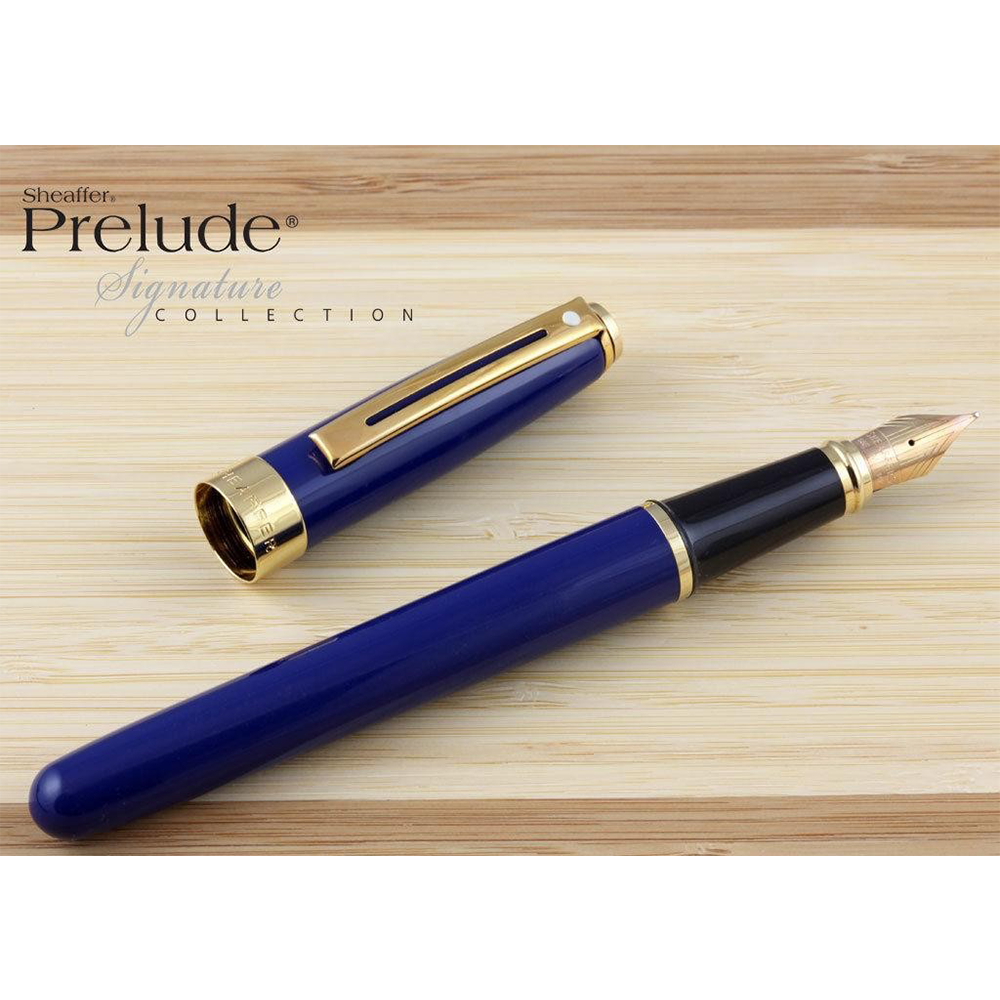 Sheaffer Prelude Signature Fountain Pen - Blue Lacquer Gold Trim (14K Gold Nib) - KSGILLS.com | The Writing Instruments Expert
